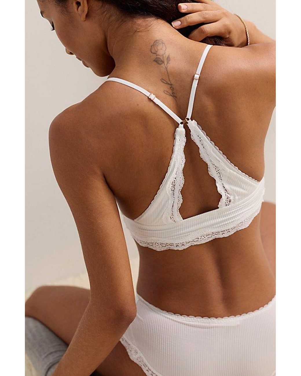 Intimately By Free People Black Charlie Lace Microfiber Ribbed Longline Triangle Bralette By