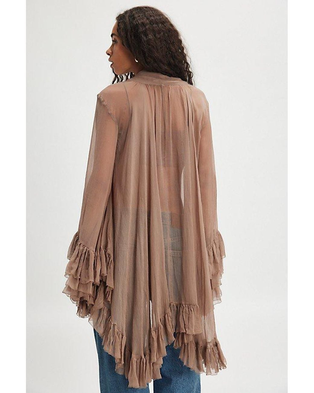 Free People Brown Full Sleeve Frill Top