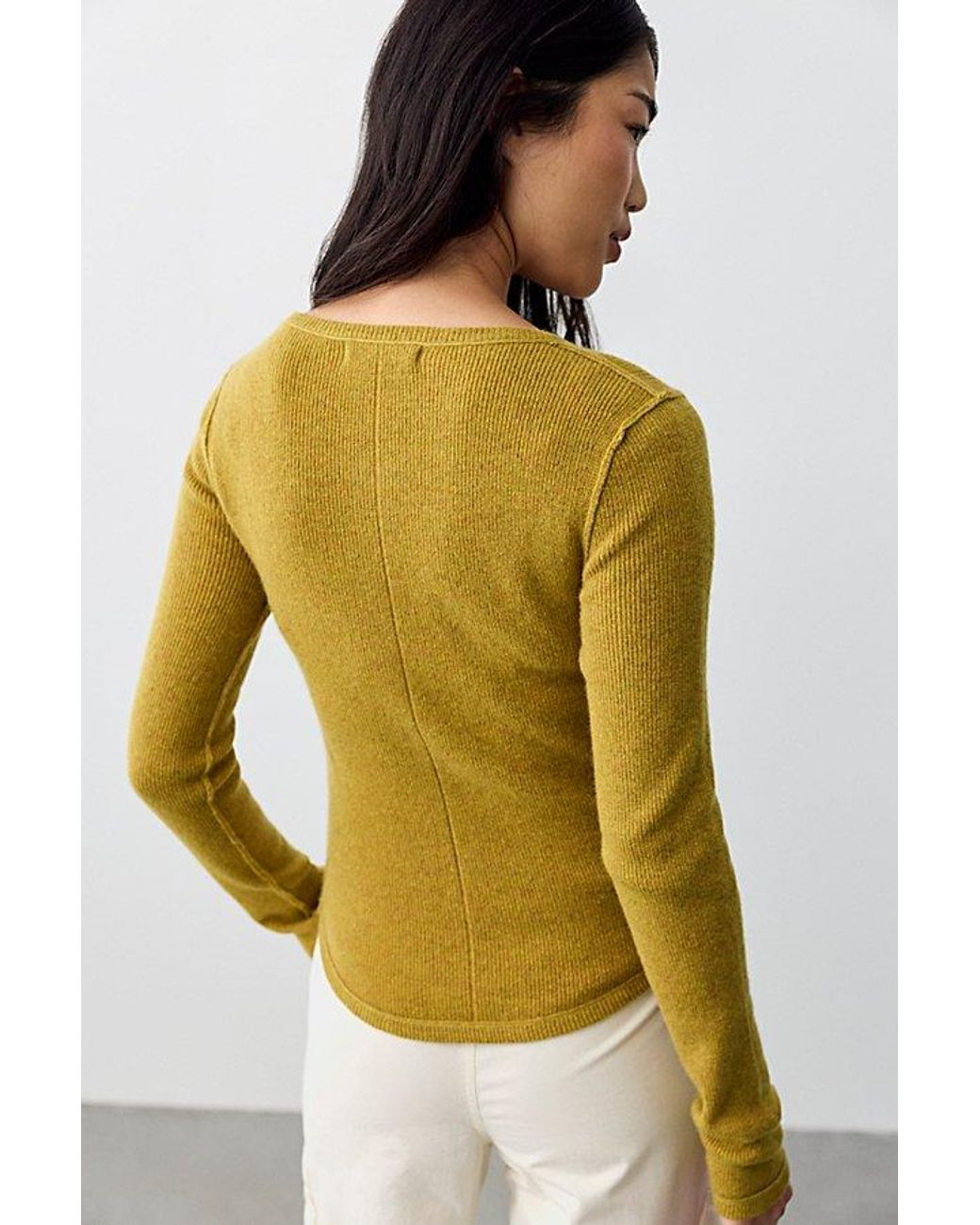 Free People Yellow Hudson Solid Cashmere Henley
