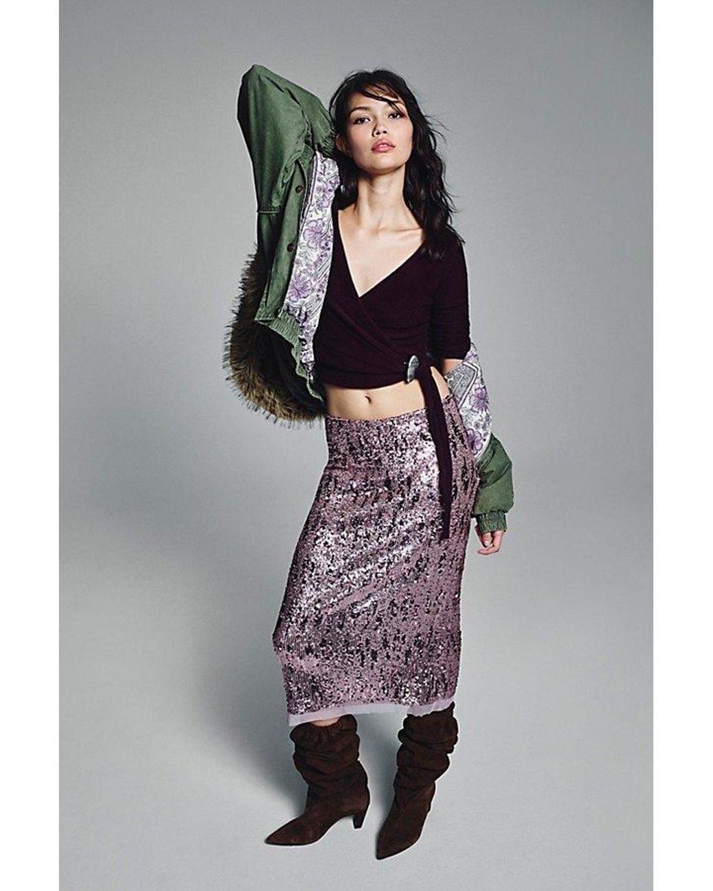 Intimately By Free People Pink Party Trick Sequin Midi Slip Skirt By