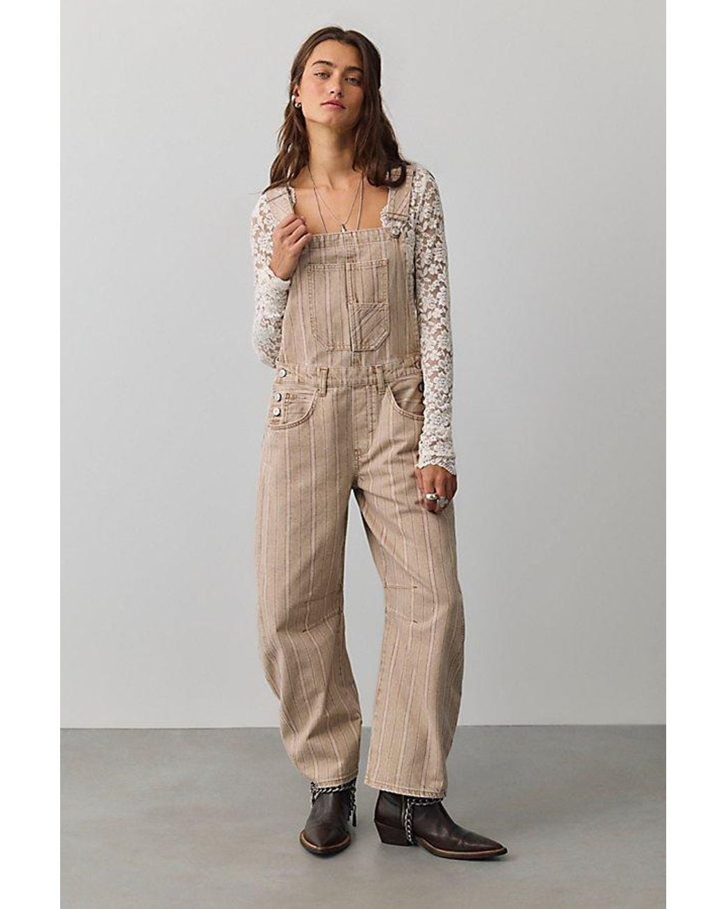 Free People Natural Good Luck Printed Dungarees