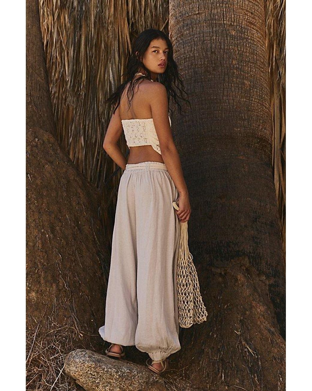 free-est Gray Sandshell Linen Volare Balloon Pants By