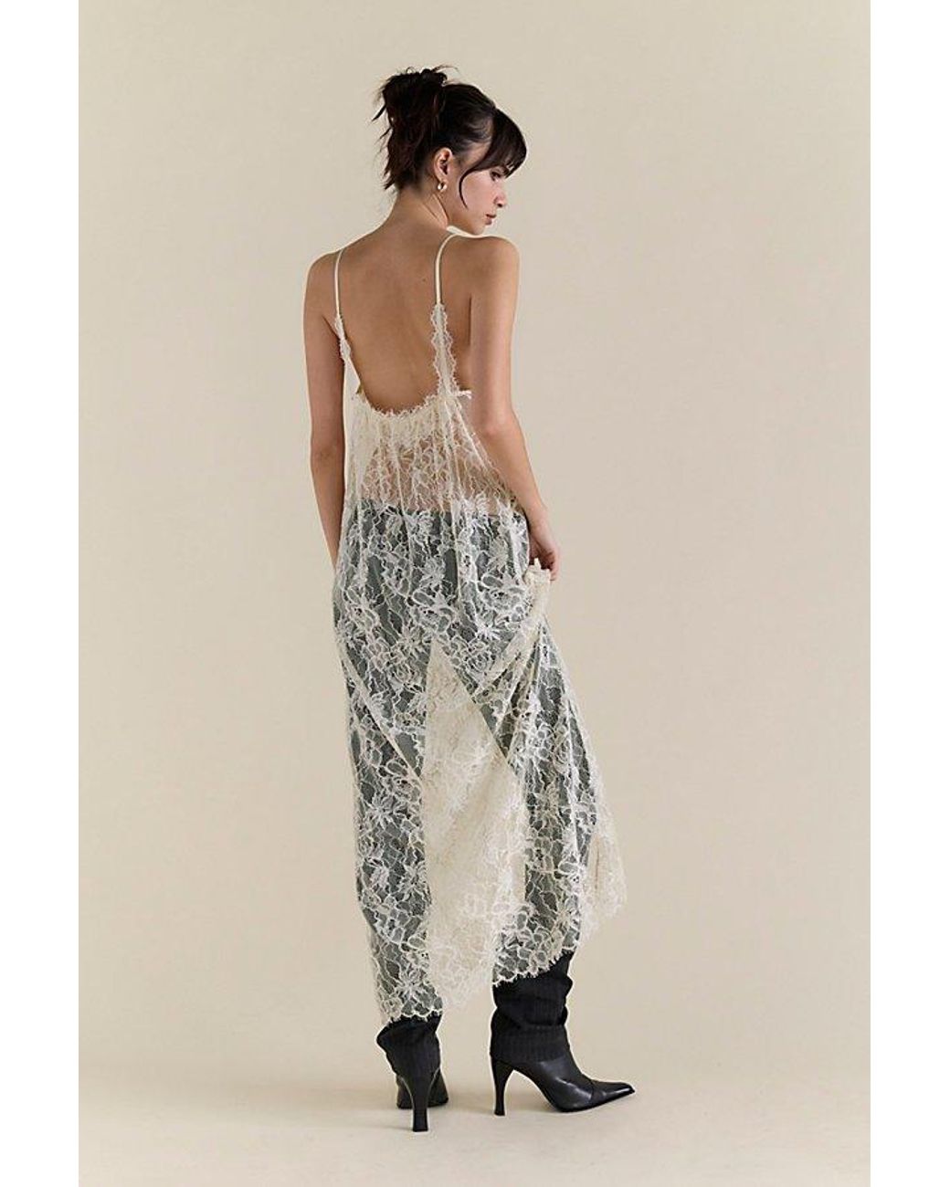 Intimately By Free People Natural Star Crossed Lace Maxi Slip Dress By