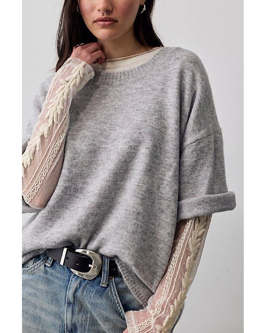 Free People Gray Margot Softspun Sweater Tee