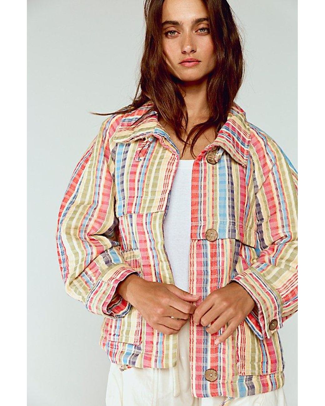 Free People White Jojo Beach Funnel-Neck Jacket