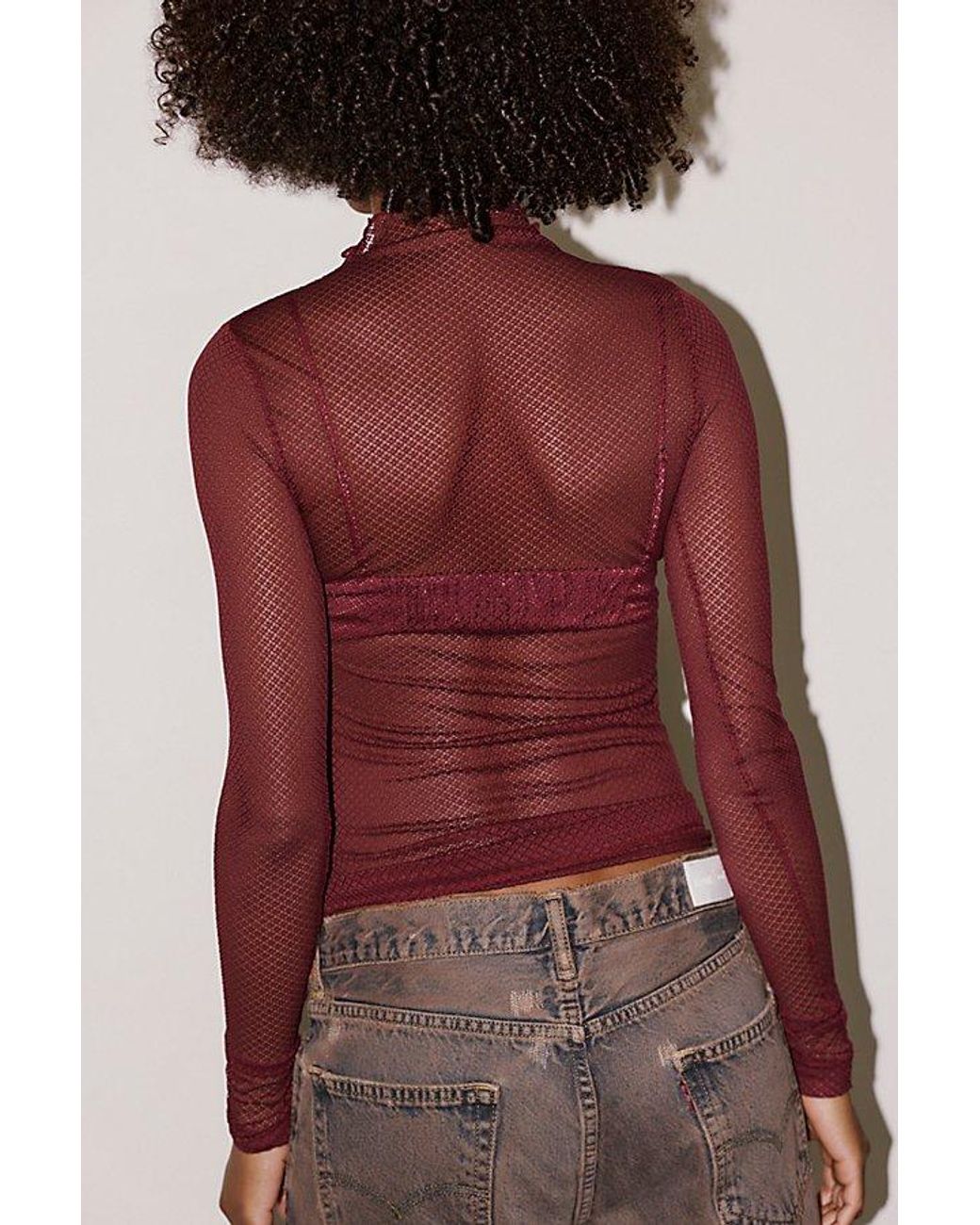 Intimately By Free People Red As If Mesh Layering Long Sleeve By