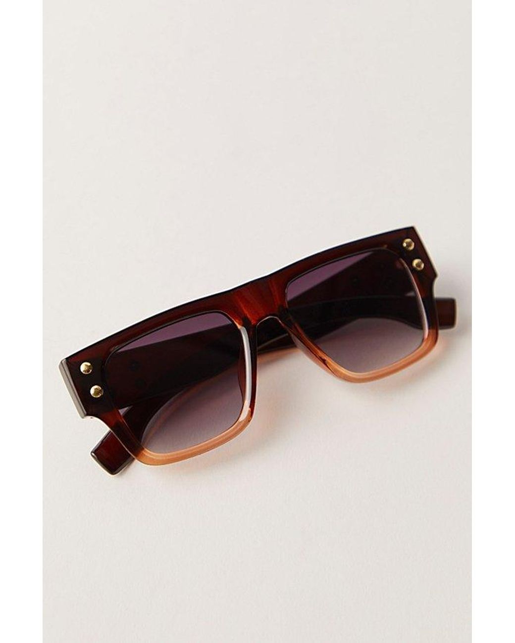 Free People Brisbane Studded Rectangle Sunglasses in Brown 