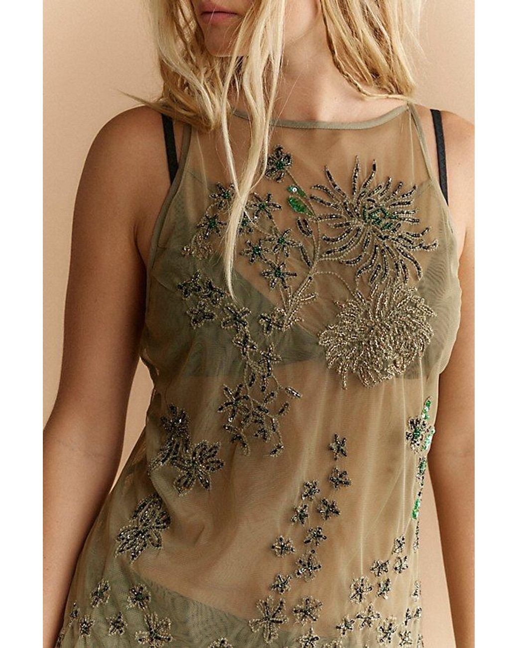 Intimately By Free People Natural Bring The Bling Embellished Mini Slip Dress By