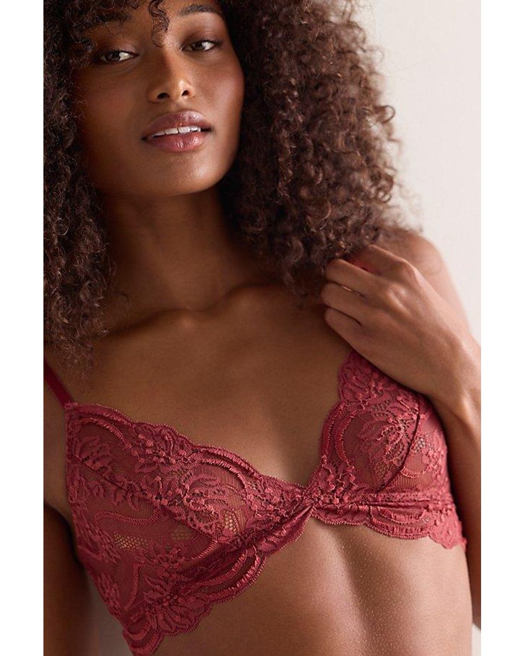 Intimately By Free People Red Last Dance Sheer Lace Plunge Triangle Bralette By