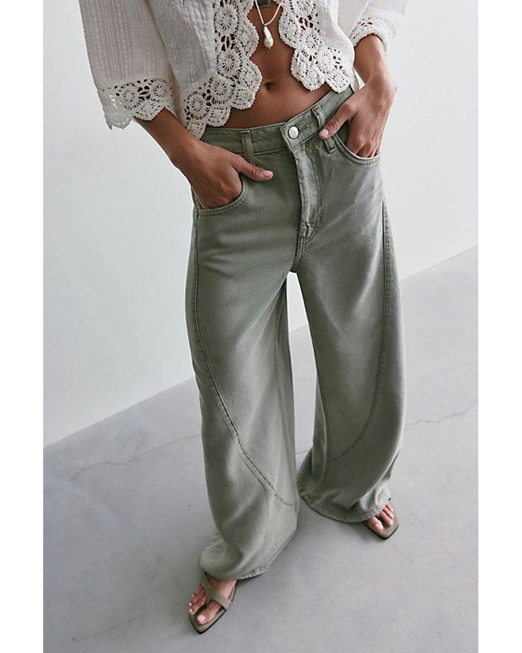 Free People Green Haven Twisted Wide-Leg Jeans