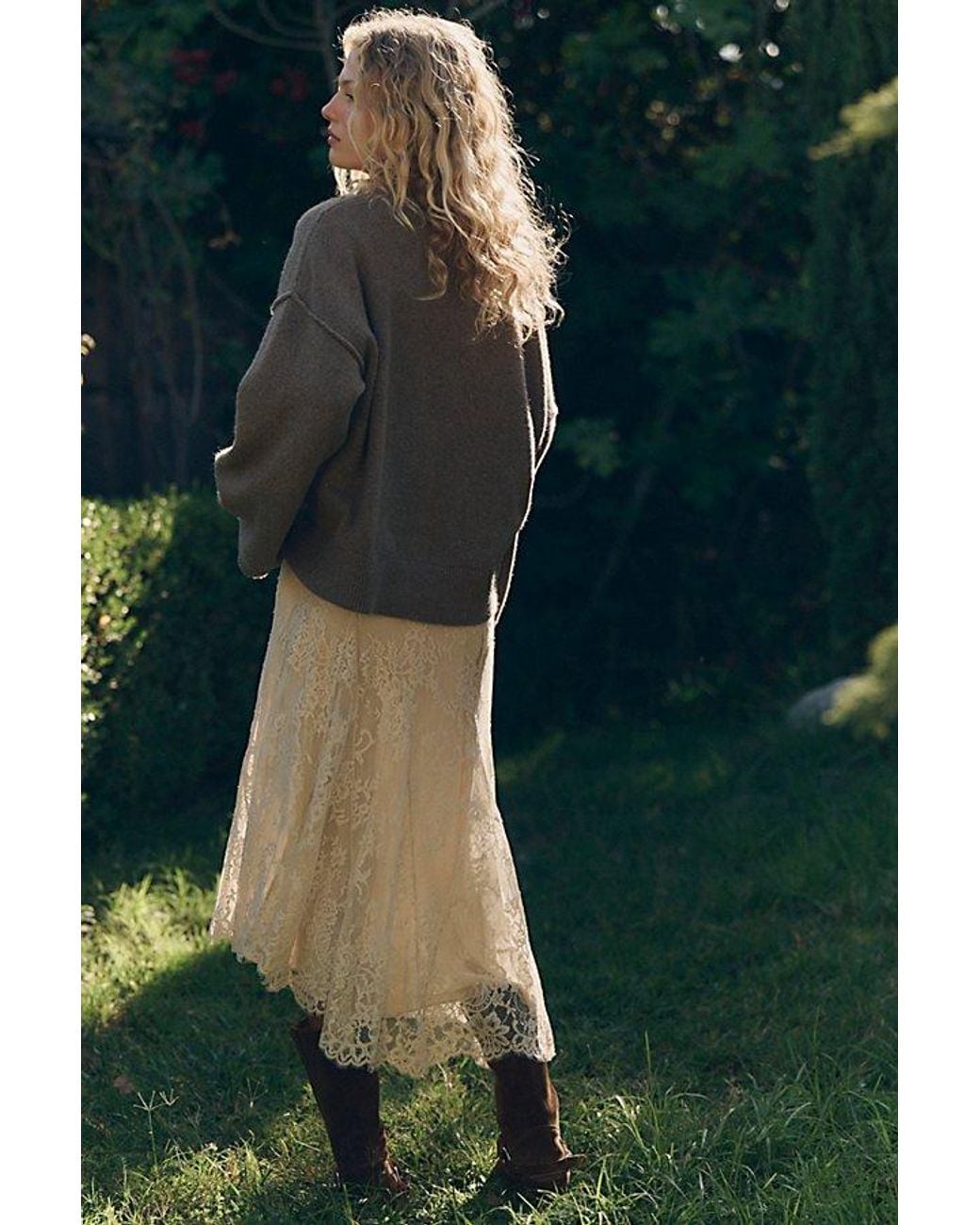Free People Green Fall Into Lace Midi Skirt Set