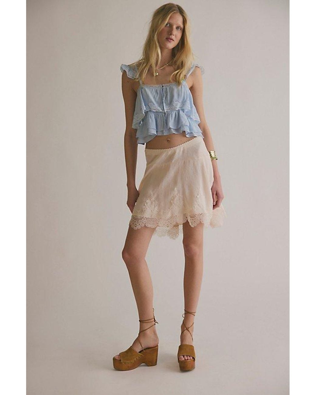 Free People Green Something Satin Mini Slip Skirt