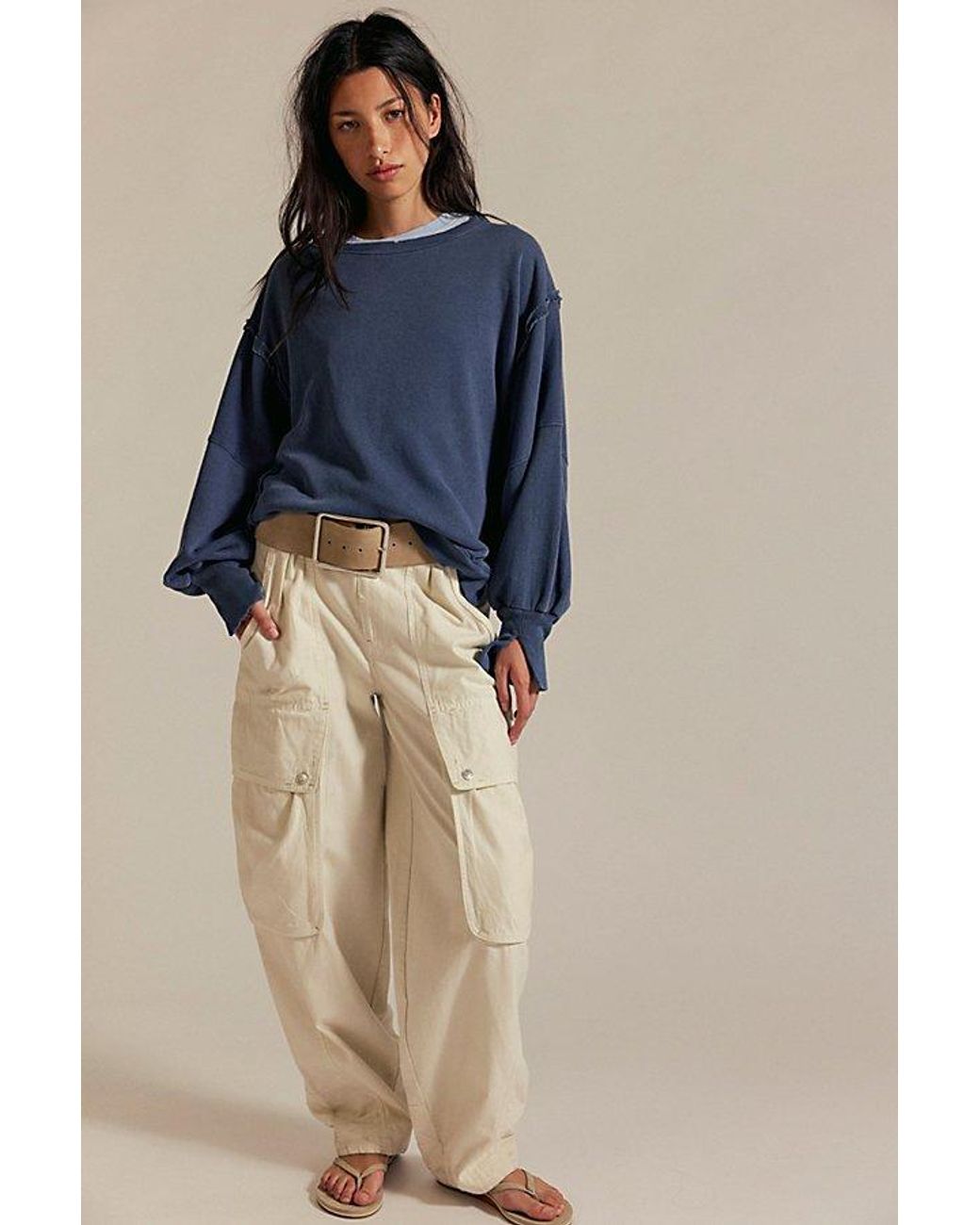 Free People Blue Camden Sweatshirt At Free People In Navy, Size: Xs