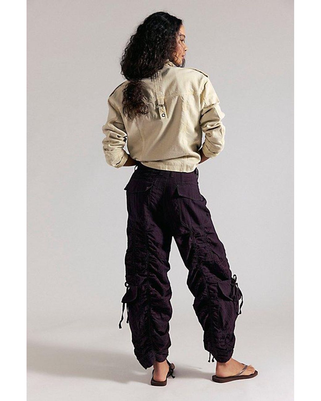 Free People Blue Scorpio Shirred Mid-Rise Cargo Trousers By
