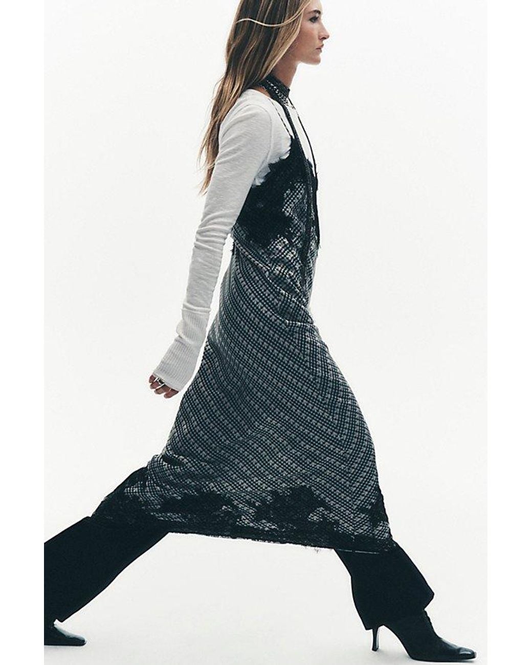 Intimately By Free People Blue Check Me Out Column Slip Dress By