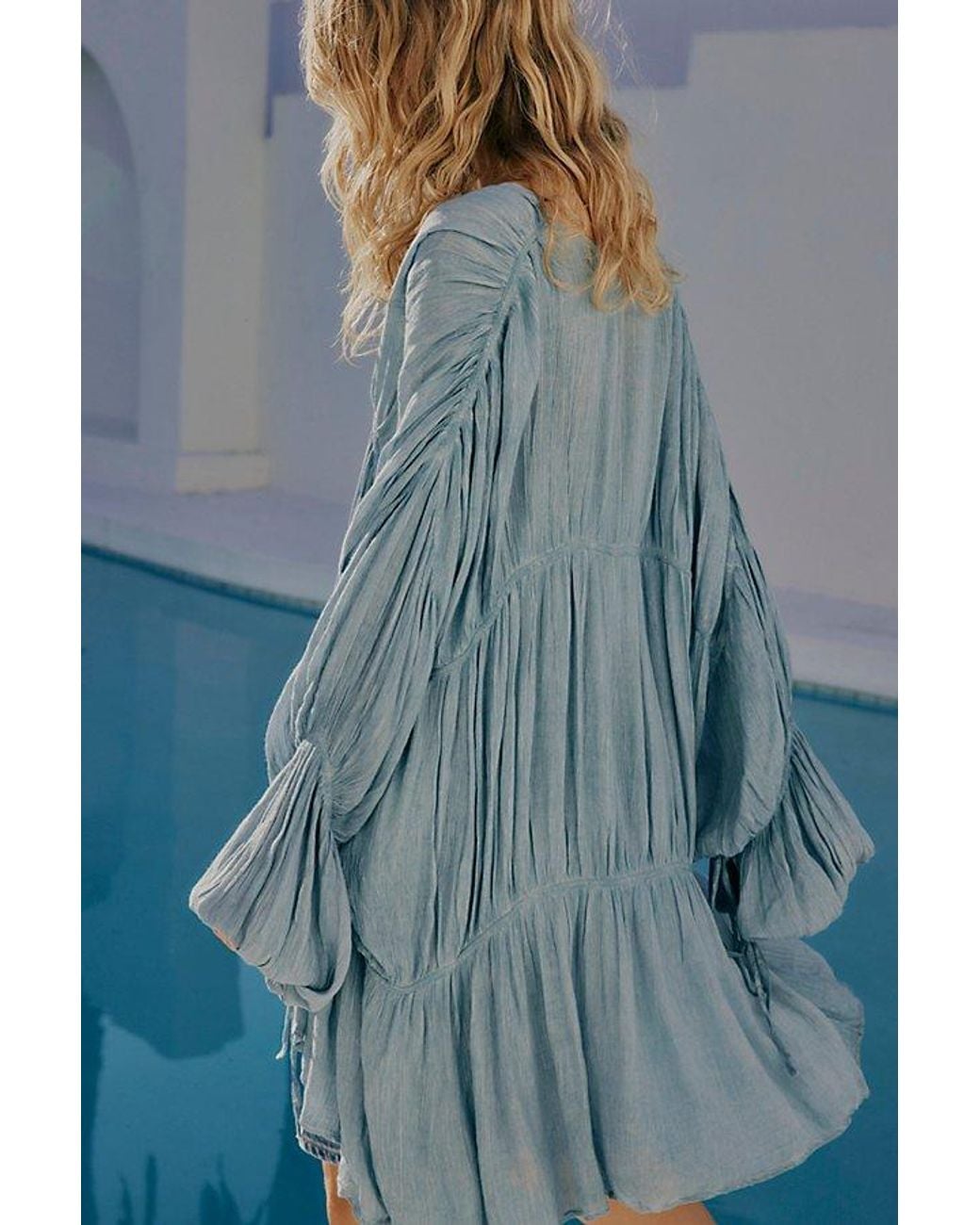 Free People Blue Juliet Sheer Tie-Front Duster Top
