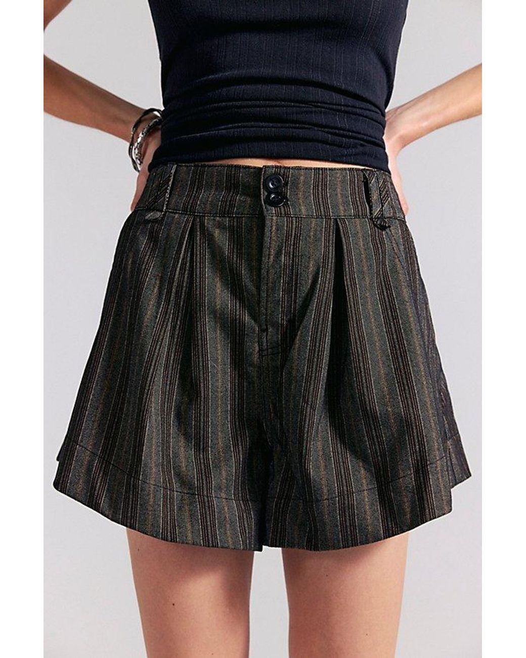 Free People Black Marina Menswear Trouser Shorts