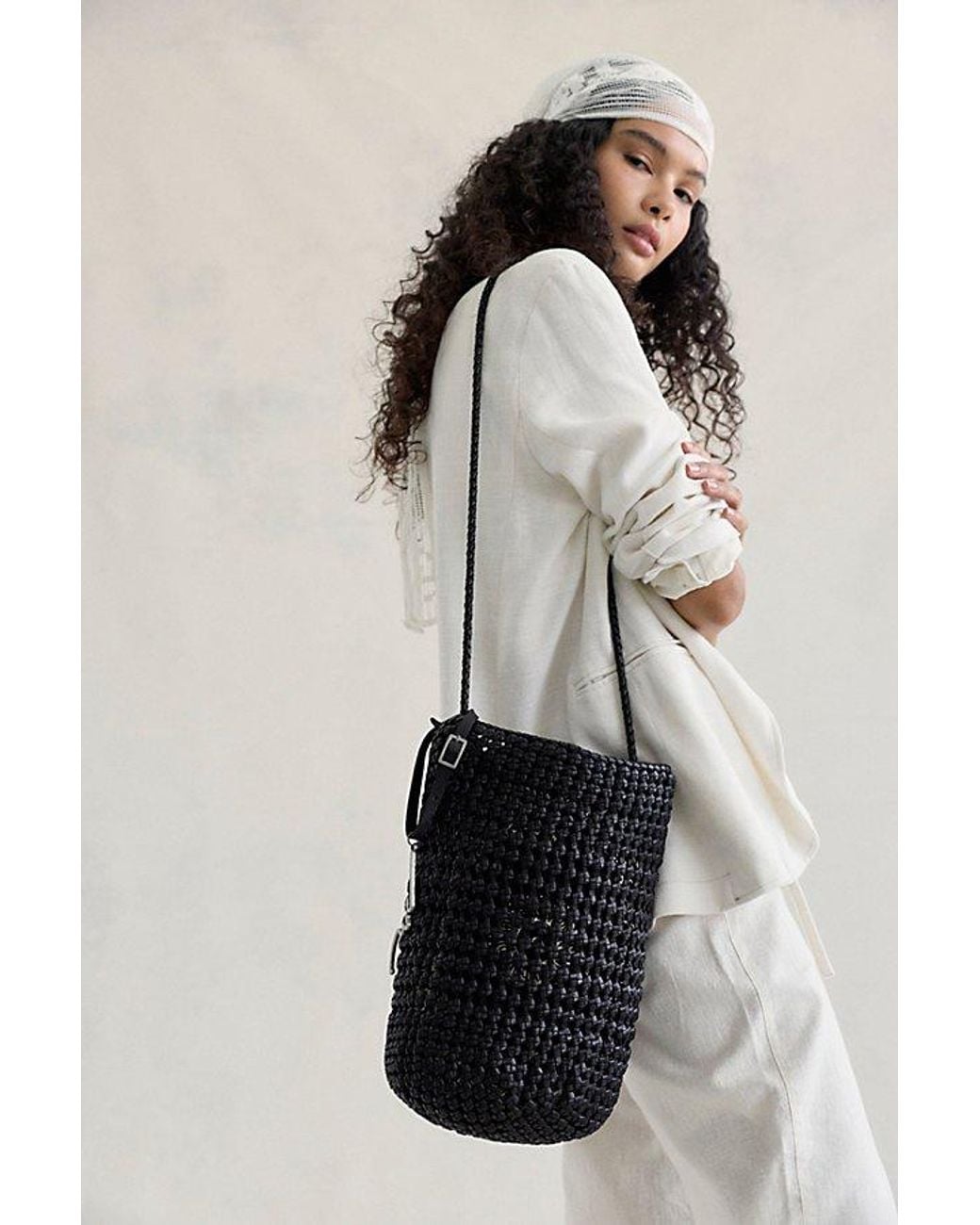 Free People Black Woven Bucket Bag