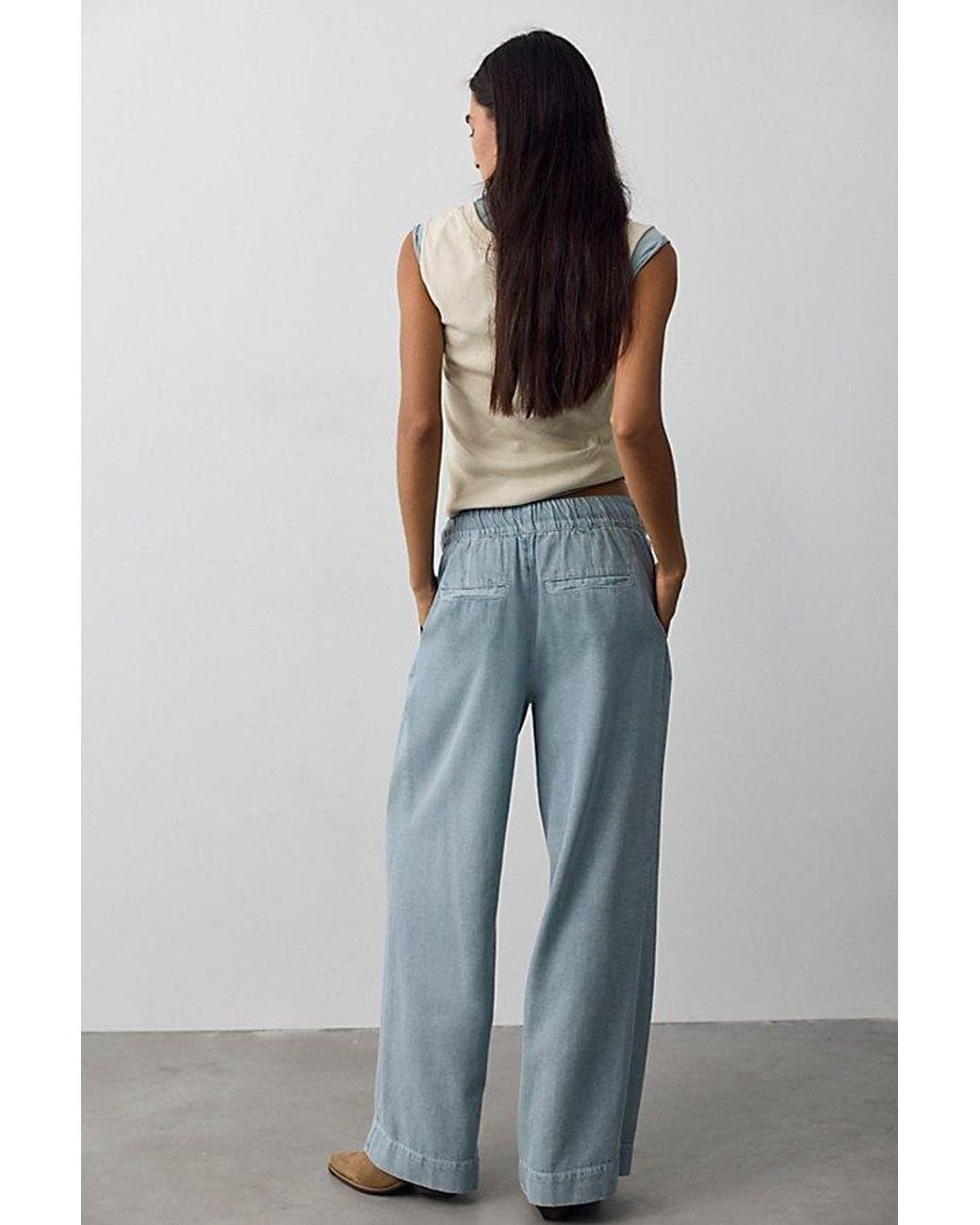 Free People Blue Tidal Moon Low-Rise Pull-On Pants