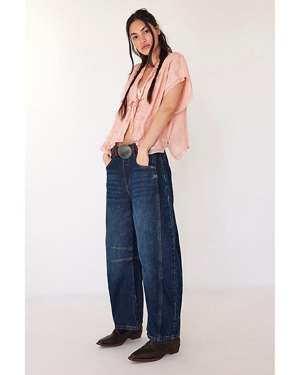 Free People Blue We The Free Good Luck Mid-Rise Barrel Jeans