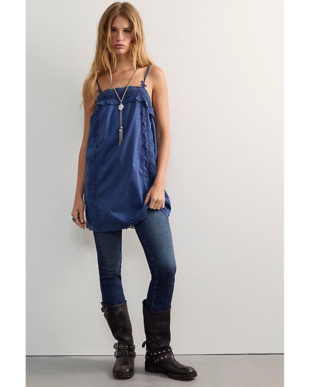 Intimately By Free People Blue Sweet Heart Mini Shift Slip Dress By