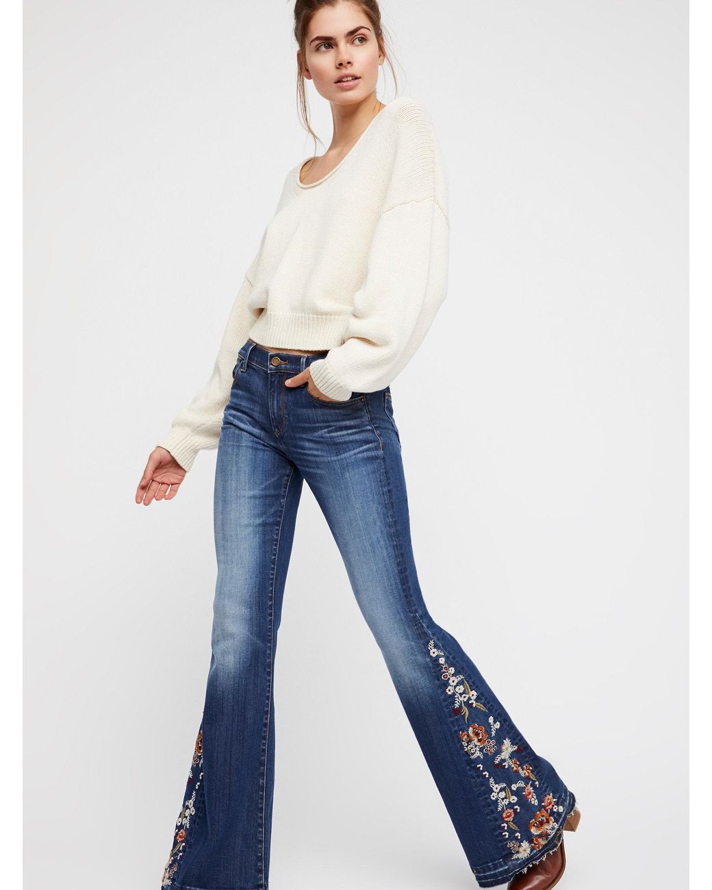 Denim Farrah Embroidered Flare in Blue 