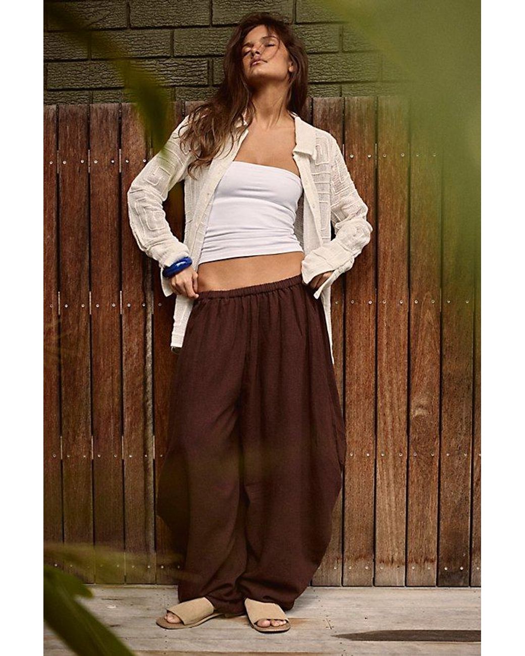 free-est Brown Sandshell Linen Carlie Pants By