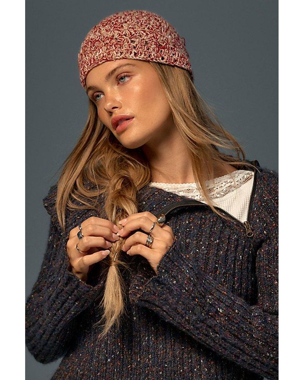 Free People Red Peggy Knitted Skull Cap