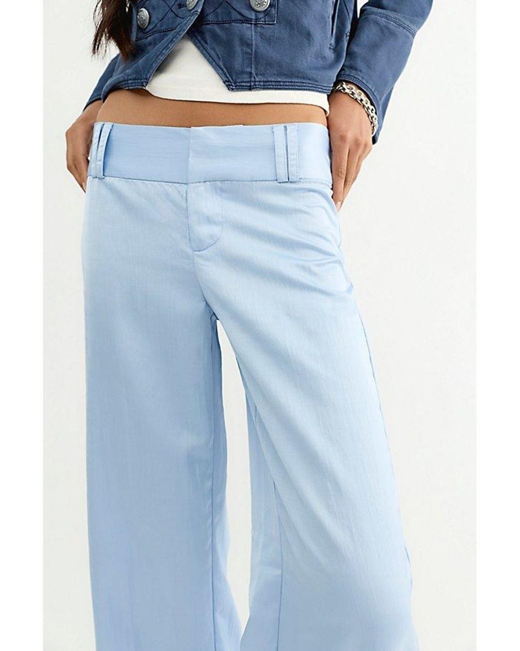 Free People Blue Time Flies Low-Rise Clean Satin Trousers