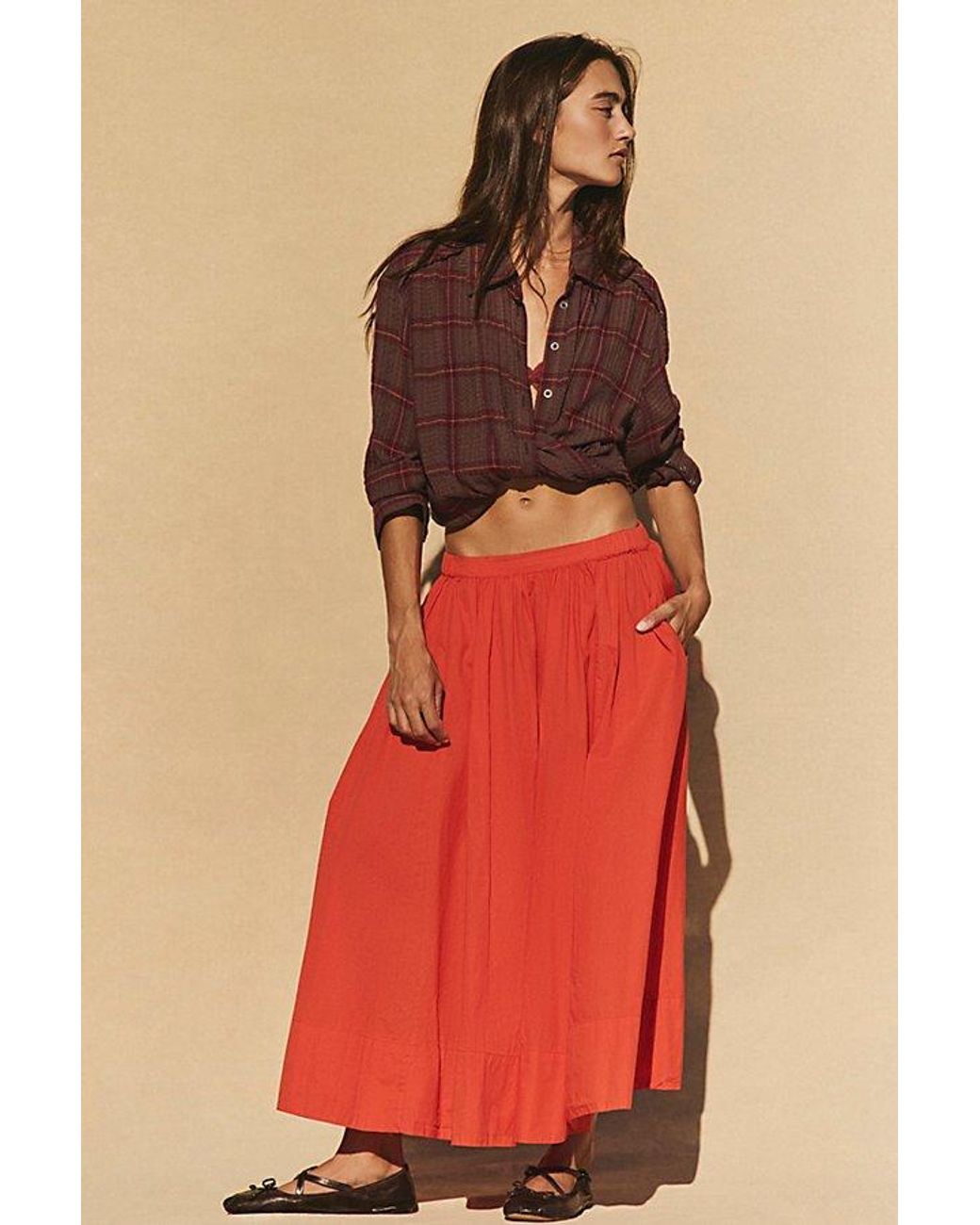 free-est Red Lowen Midi Skirt By