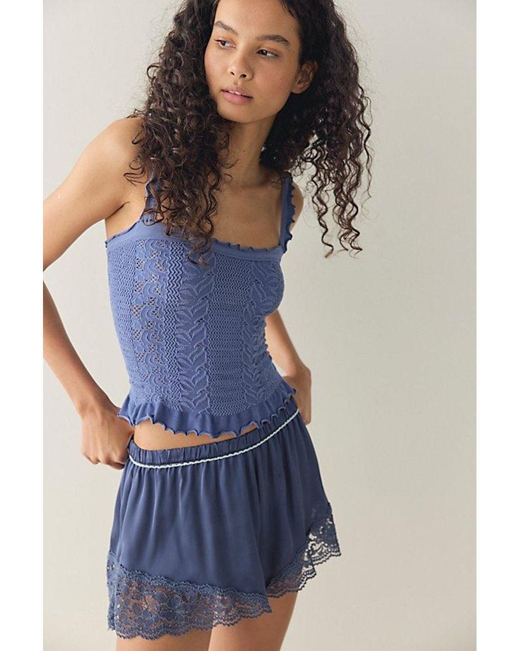 Intimately By Free People Blue So Soft Frill Square Neck Tank Top By