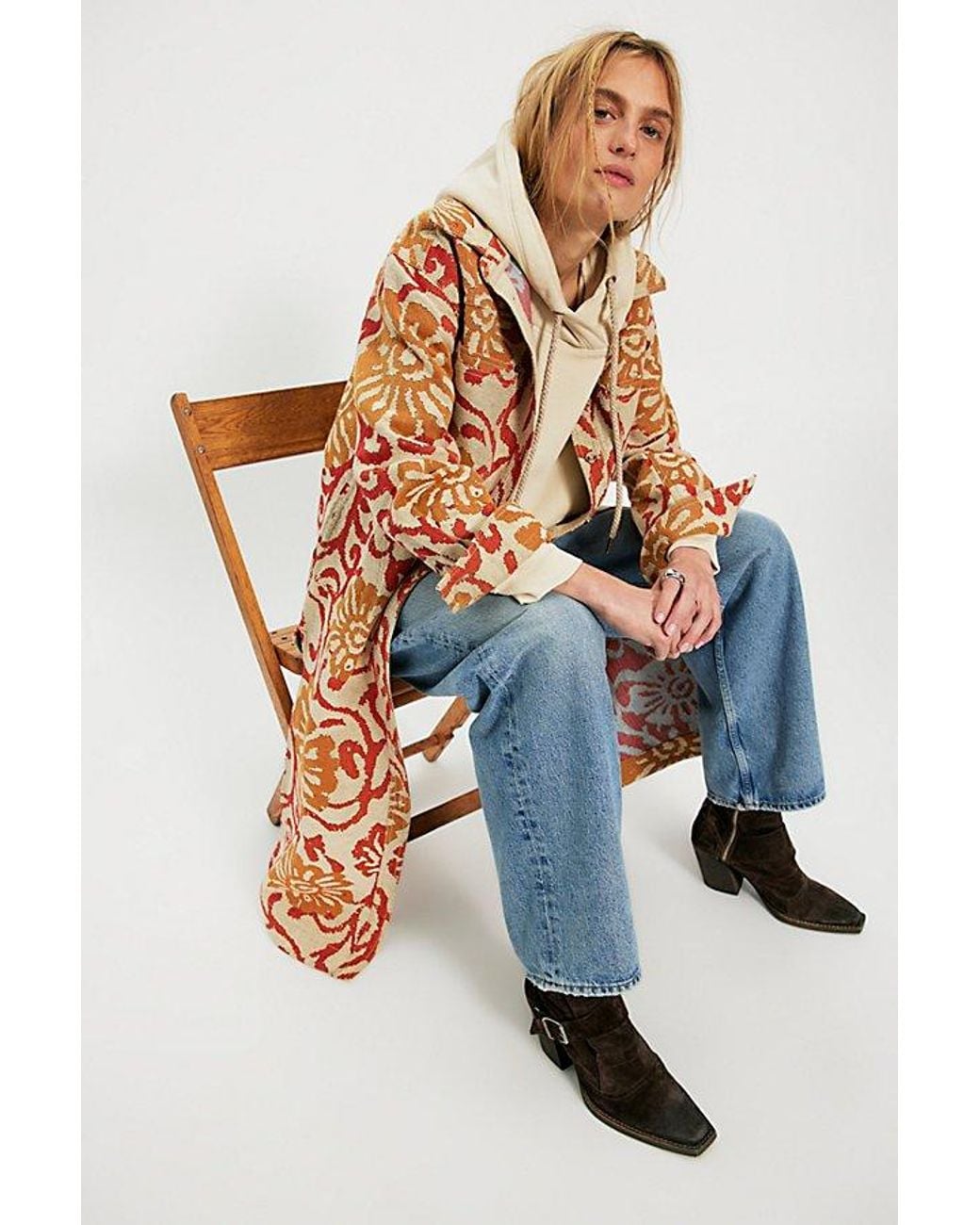Free People Blue Brick Lane Jacquard Maxi Shirt Jacket Top
