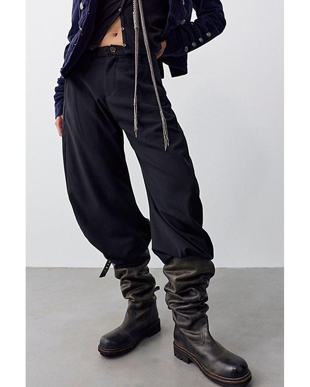 Free People Blue Spotlight Pinstripe Barrel Trousers