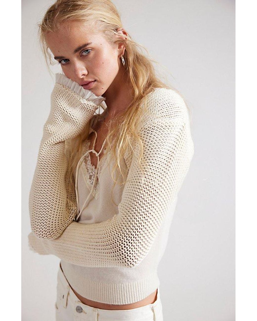 Free People Gray Dafne Knit Cropped Bolero Sweater