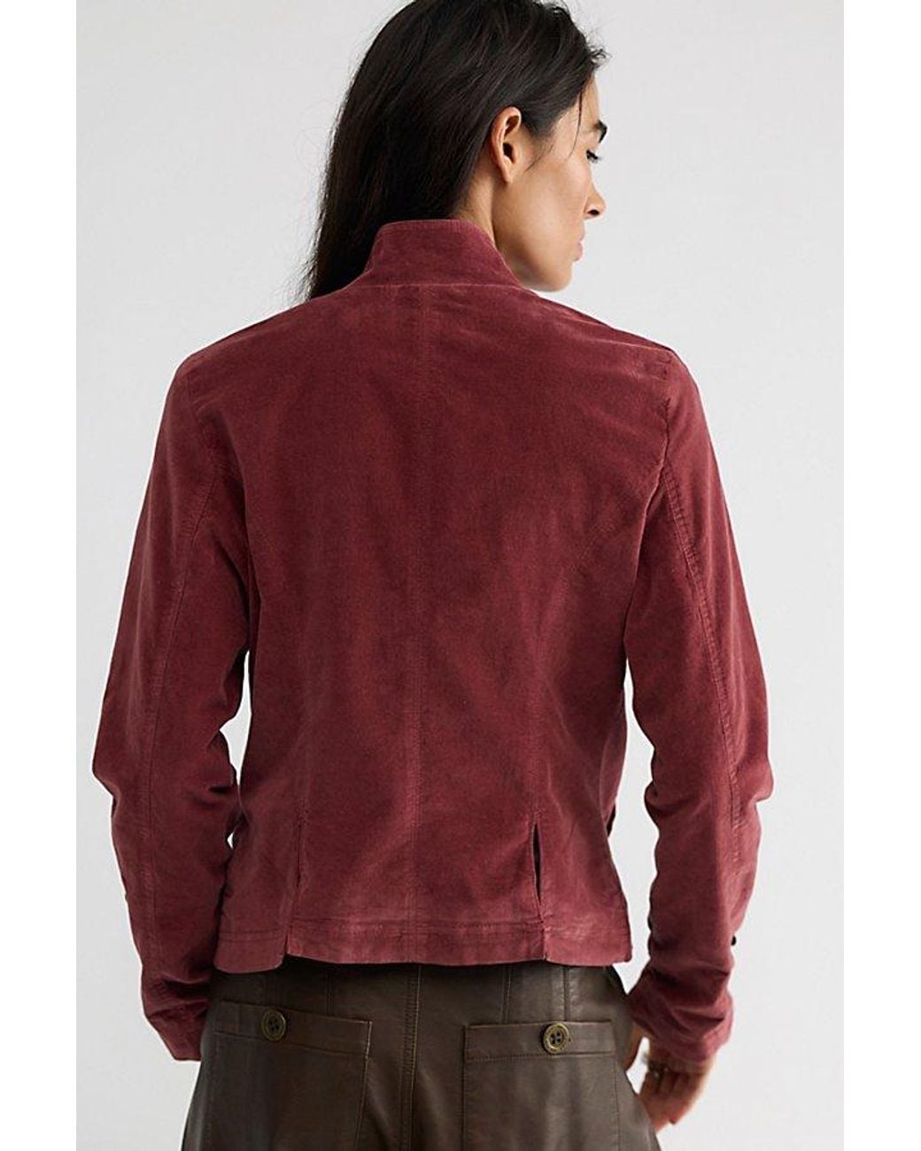 Free People Red Fitted Velvet Military Jacket