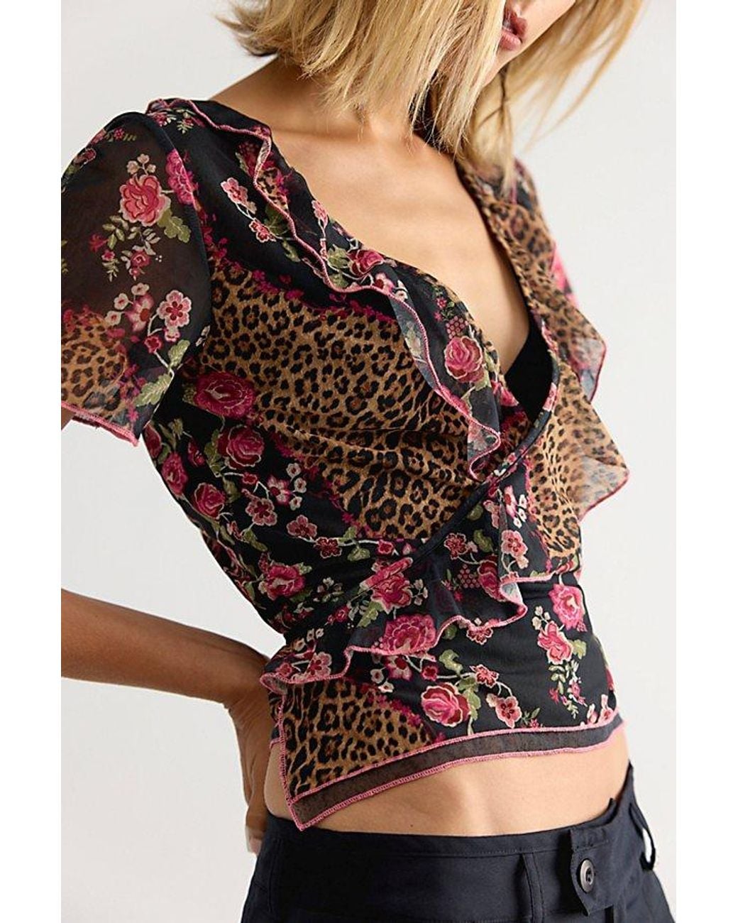 Free People Brown Myrtle Printed Wrap Top