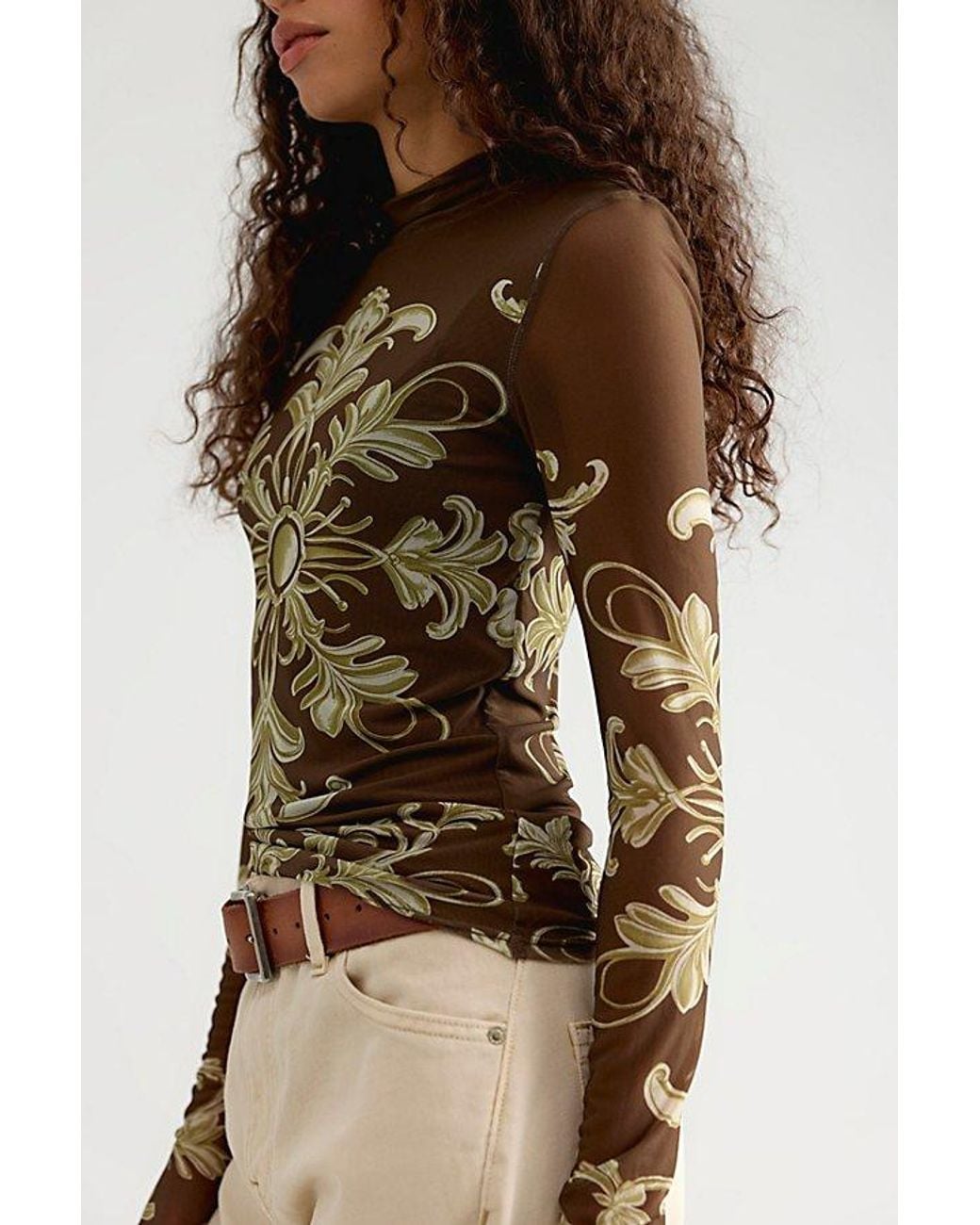 Free People Brown Jessa Long Sleeve Top
