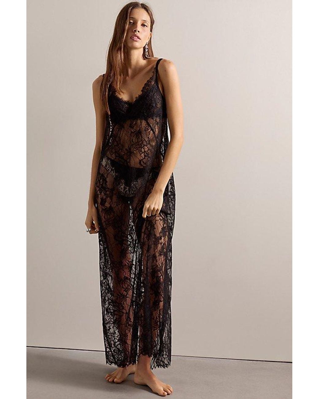Intimately By Free People Black Star Crossed Lace Maxi Slip Dress By