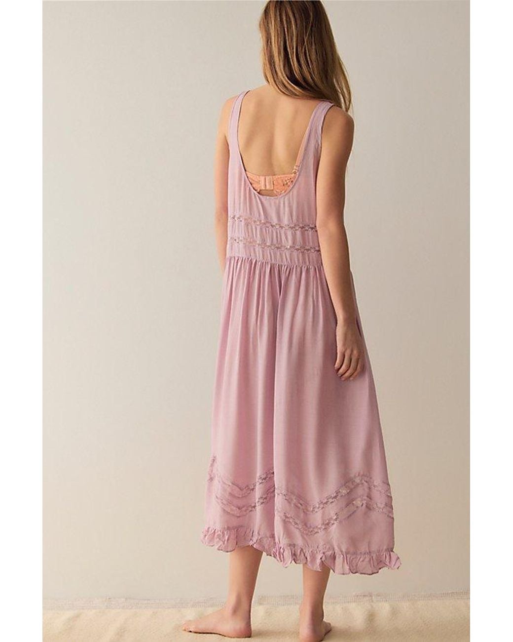 Intimately By Free People Pink Voile And Lace Midi Slip Dress By