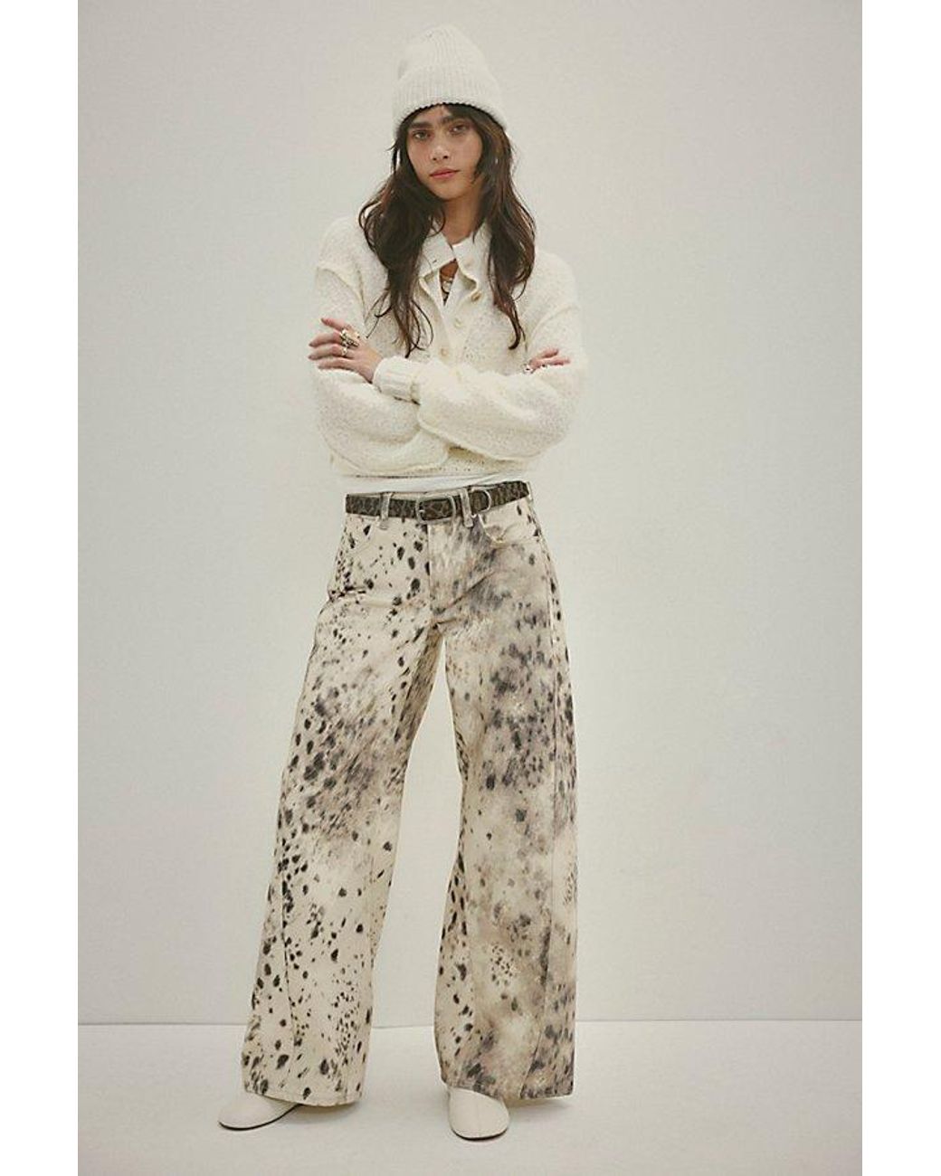 Free People Gray We The Free Alter Ego Wide-Leg Printed Jeans