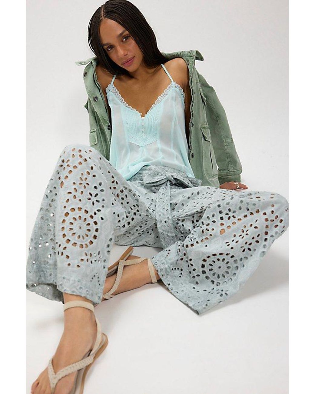 Free People Blue Starry Skies Eyelet Pull-On Harem Pants
