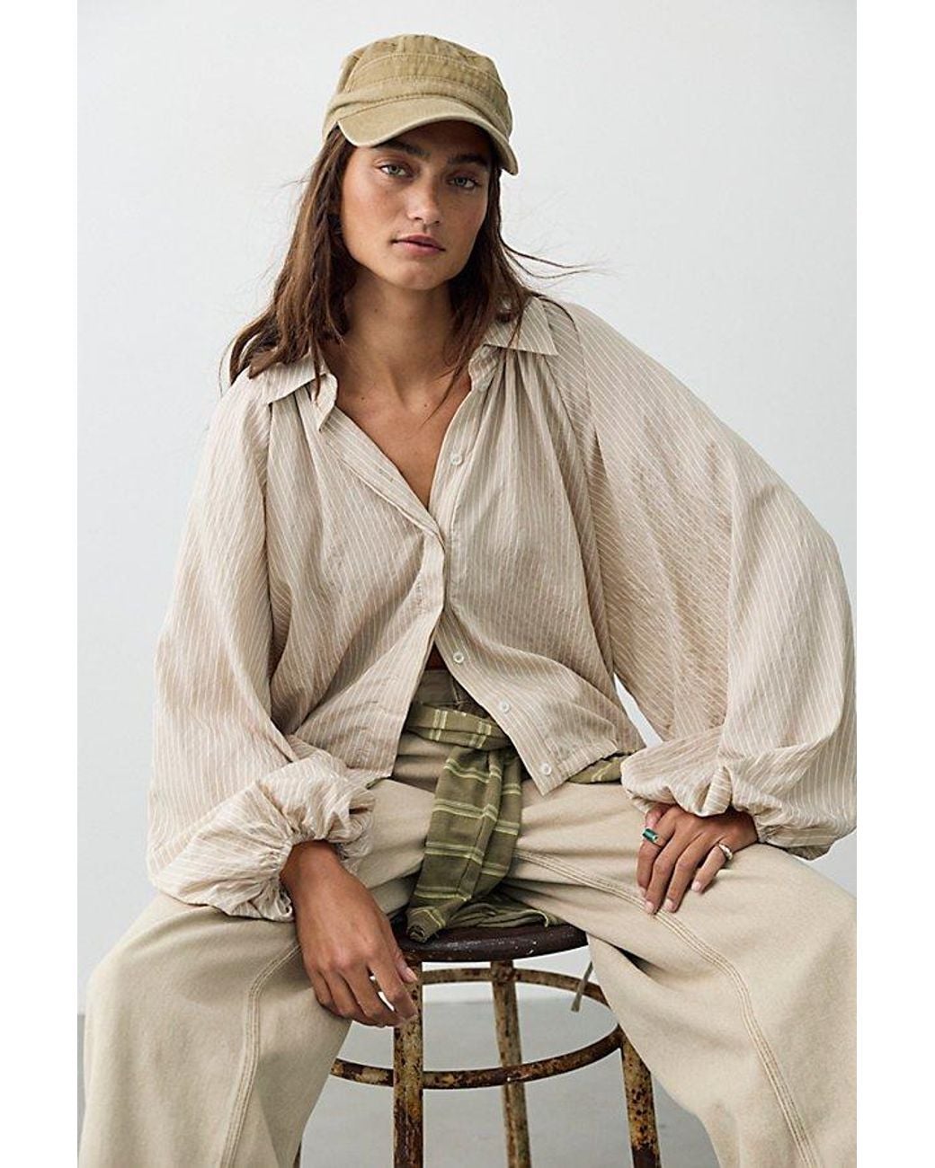 Free People Brown My Bubble Button Down Top