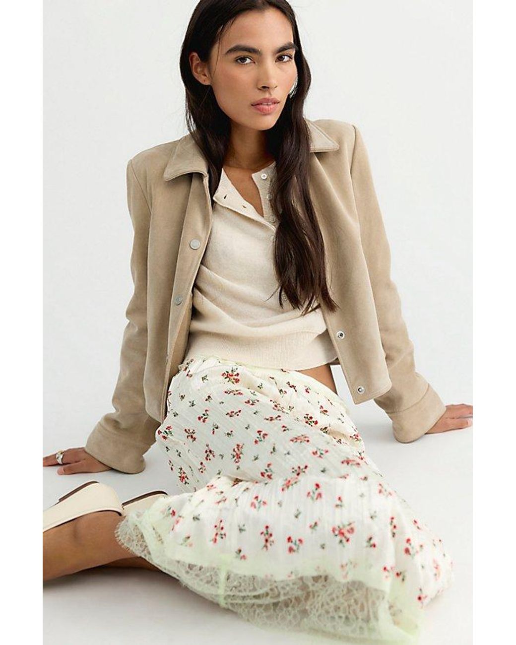Free People Natural Piper Crinkle Column Midi Skirt