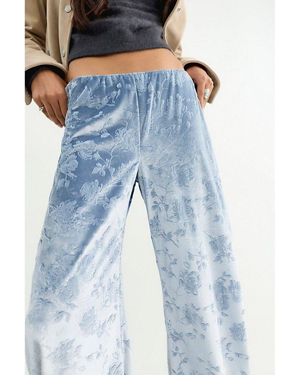 Free People Blue Radiance Low-Rise Velvet Pull-On Pants