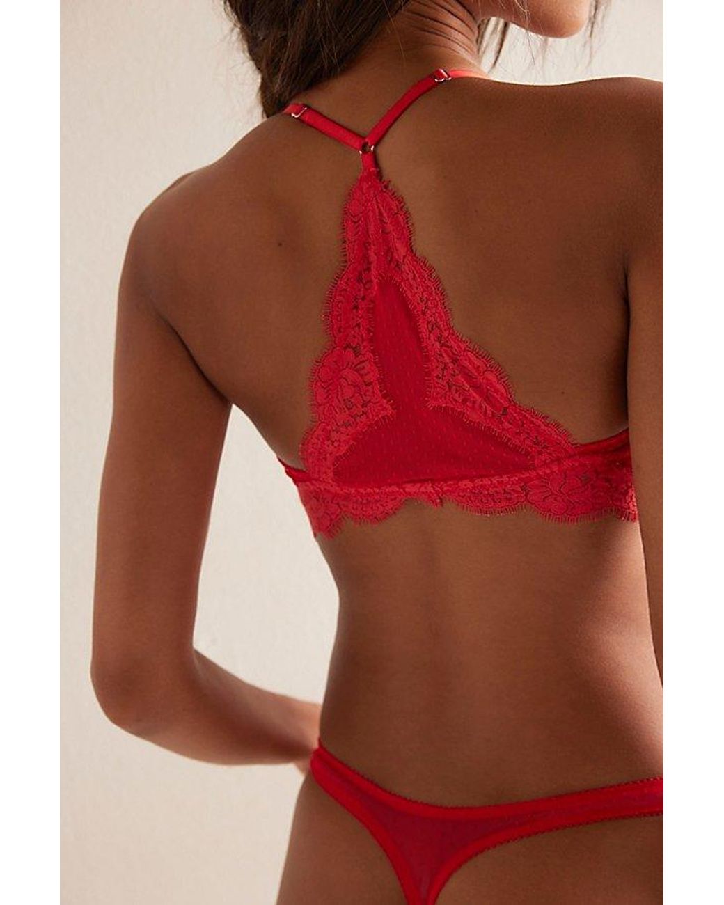 Intimately By Free People Red Fiona Mesh Front-Close Racerback Bralette By