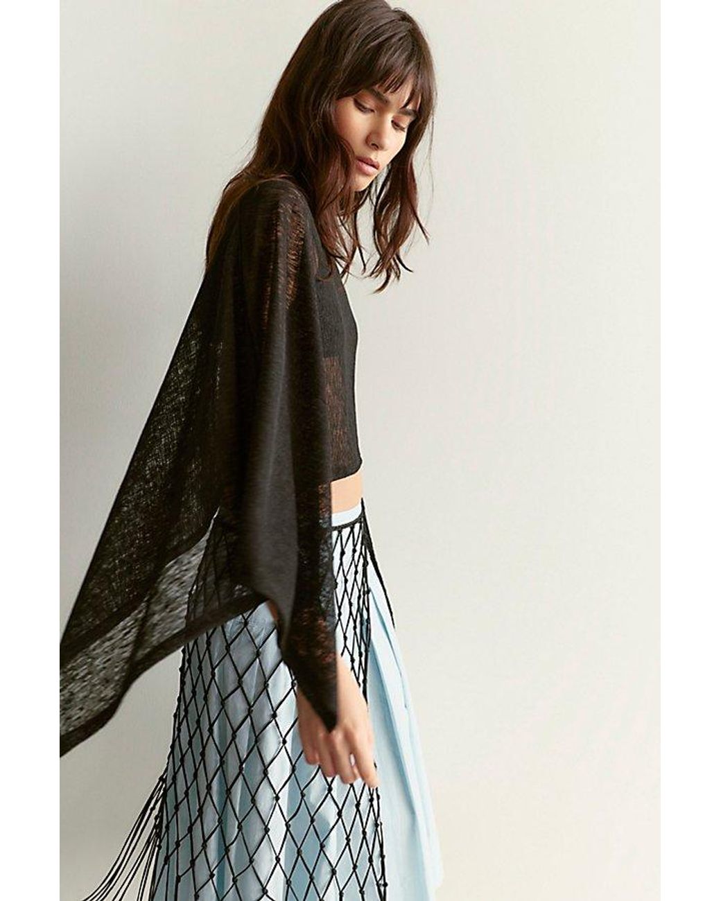 Free People Black Maggie Everyday Asymmetrical Knit Poncho