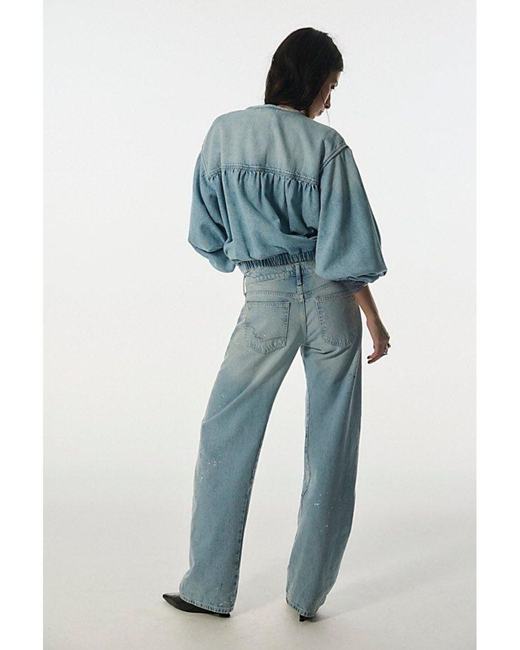 Free People Blue Fable Low-Rise Twisted Bowed Jeans
