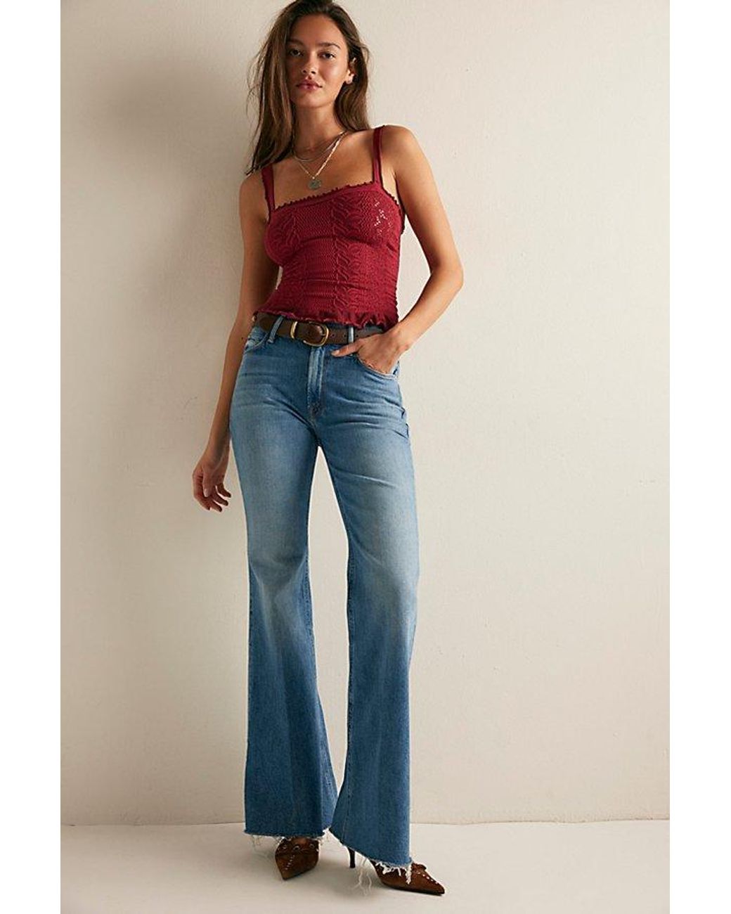 Intimately By Free People Red So Soft Frill Square Neck Tank Top By