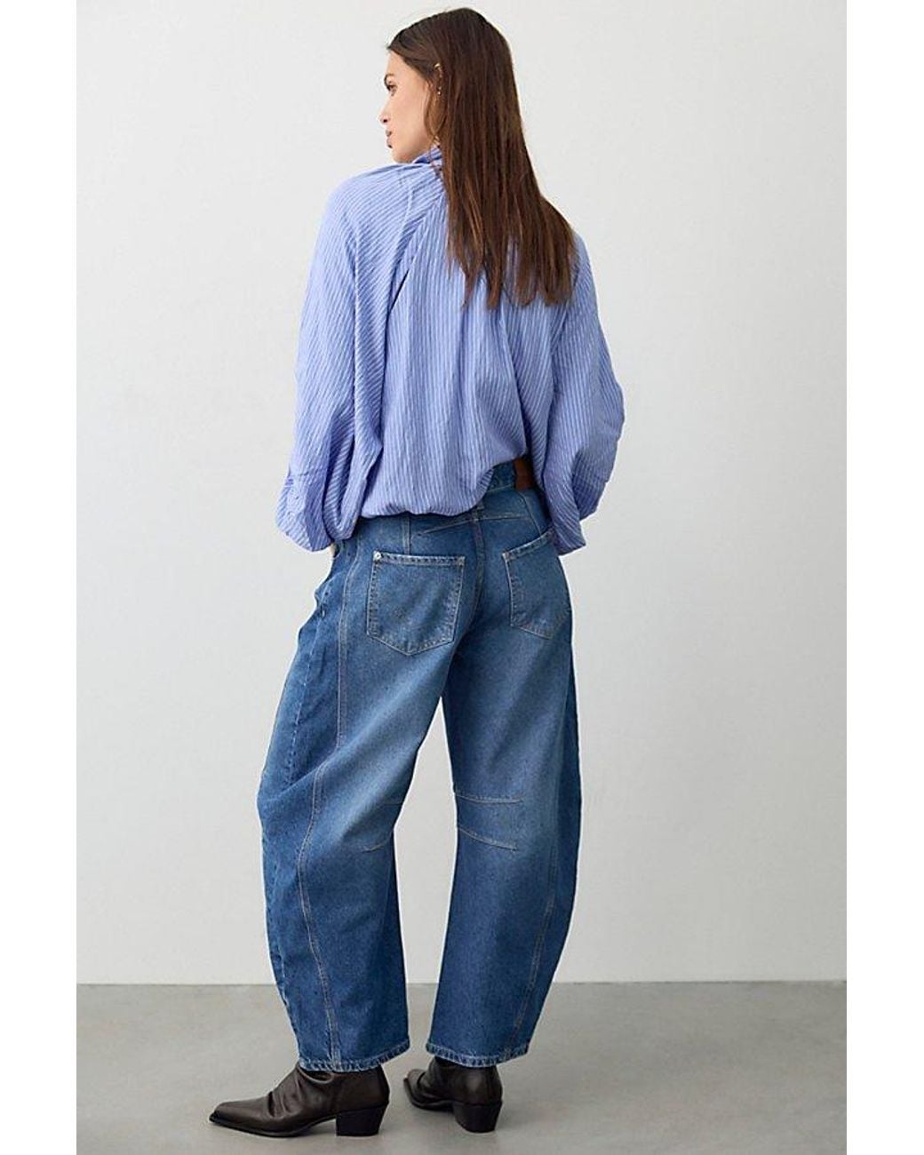 Free People Blue Good Luck Mid-Rise Barrel Jeans
