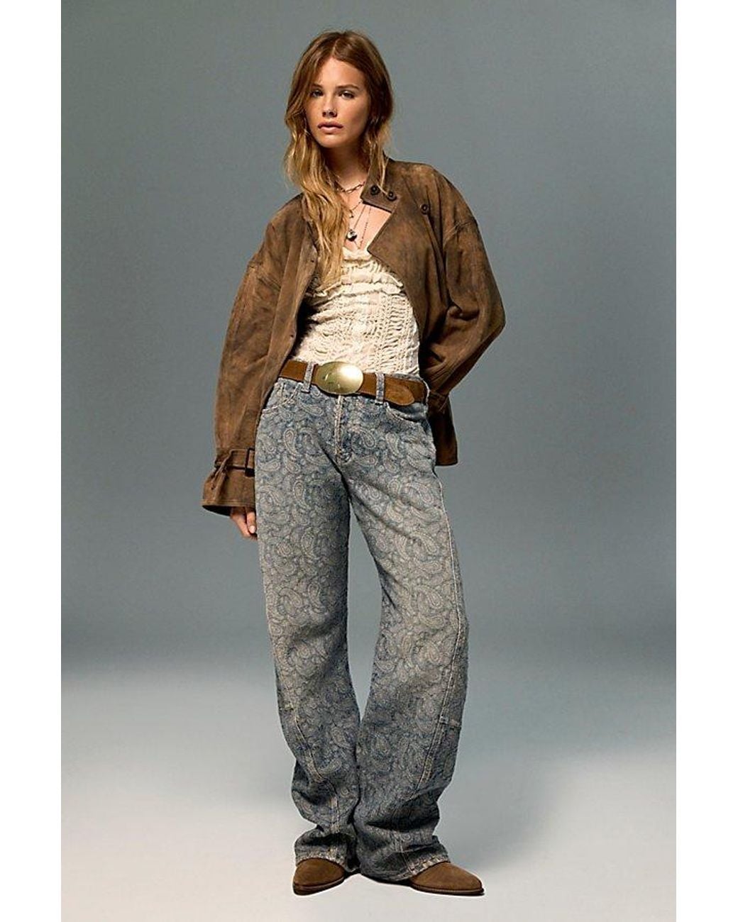 Free People Blue Fable Jacquard Twisted Jeans